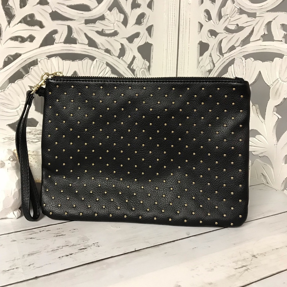 Mossimo Supply Co. Black Faux Leather Wristlet, Black Travel Bag, Zippered Pouch